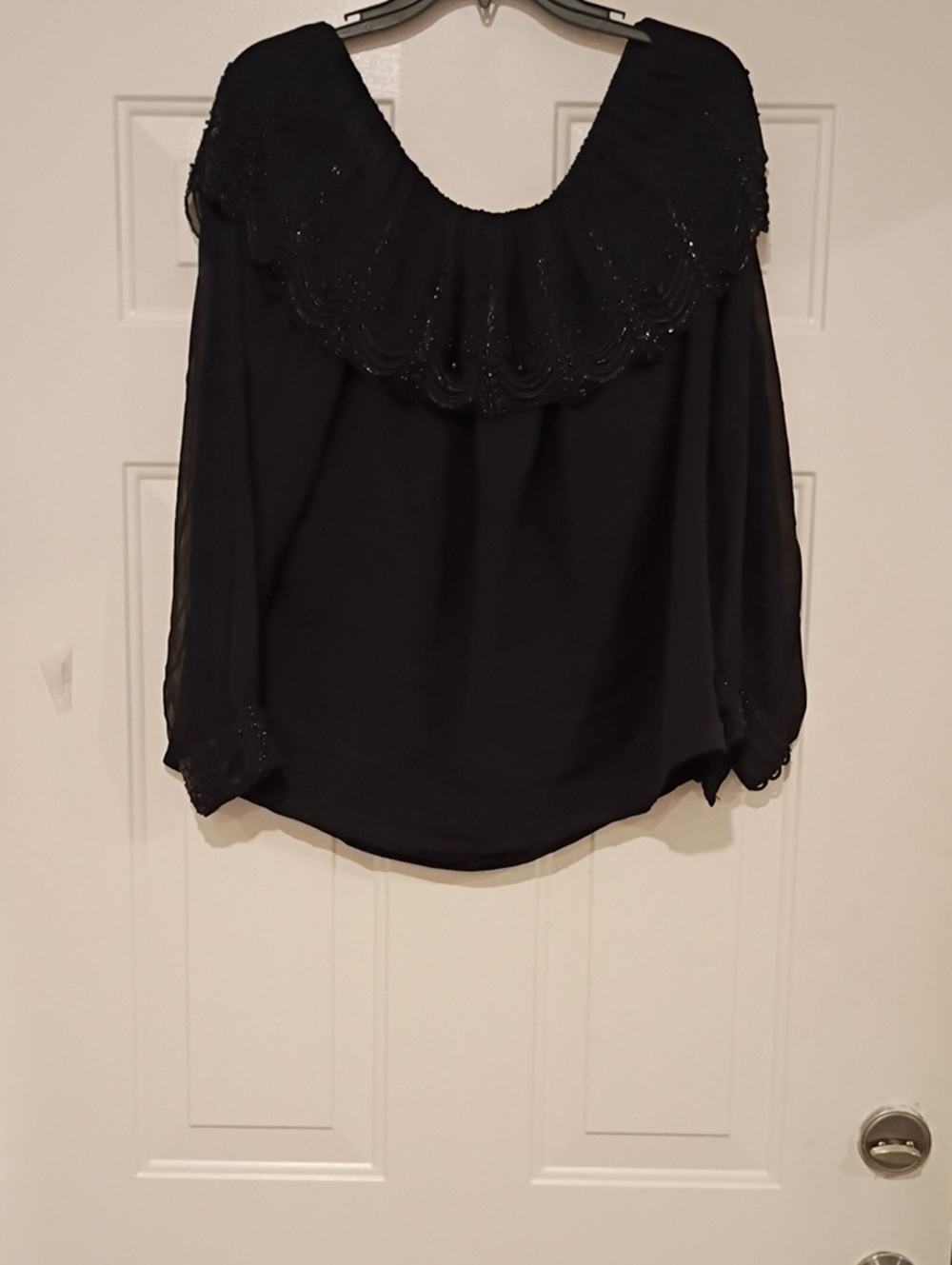 Oleg Cassini Black Scalloped Embellished Scoop-Neck Blouse